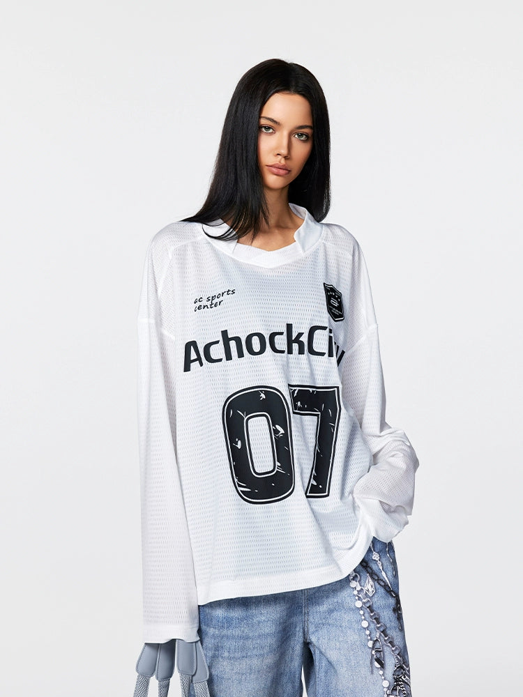 Achock Logo 07 Numbered Long Sleeve Sports Mesh Jersey | Face 3 Face