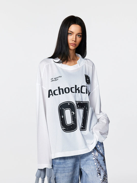 Achock Logo 07 Numbered Long Sleeve Sports Mesh Jersey | Face 3 Face