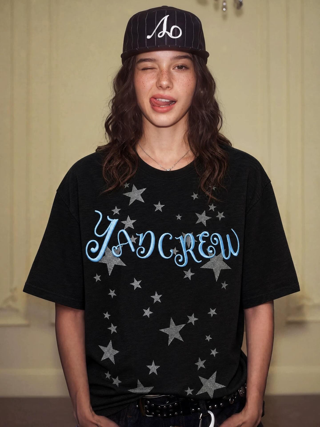 YADcrew Star Print 3D Logo Embroidered Tee | Face 3 Face