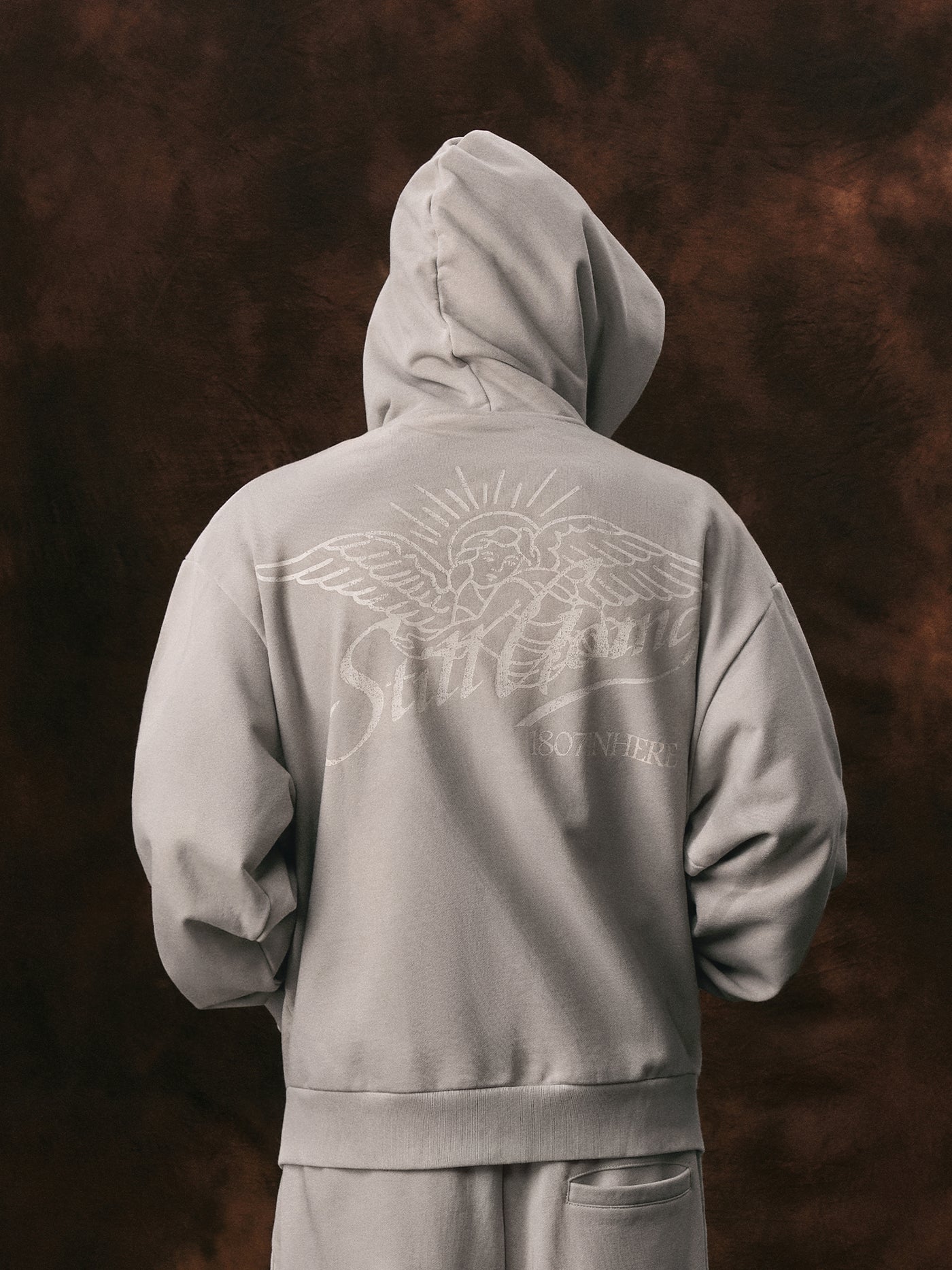 1807 Angel Print Aged Zip Up Hoodie | Face 3 Face