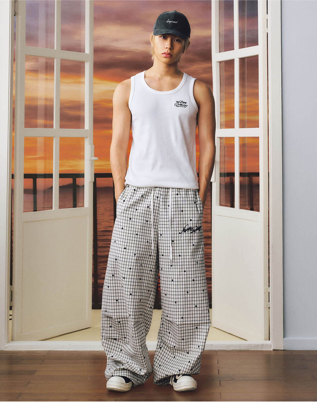 MEDM Star Print Checkered Double Layer Pants | Face 3 Face