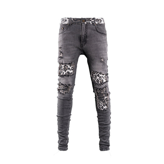 TGFCLUB Leopard Patch Washed Distressed Slim Fit Jeans | Face 3 Face