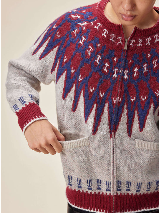EVILKNIGHT(EK) Ethnic Pattern Knit Zip Up Cardigan
