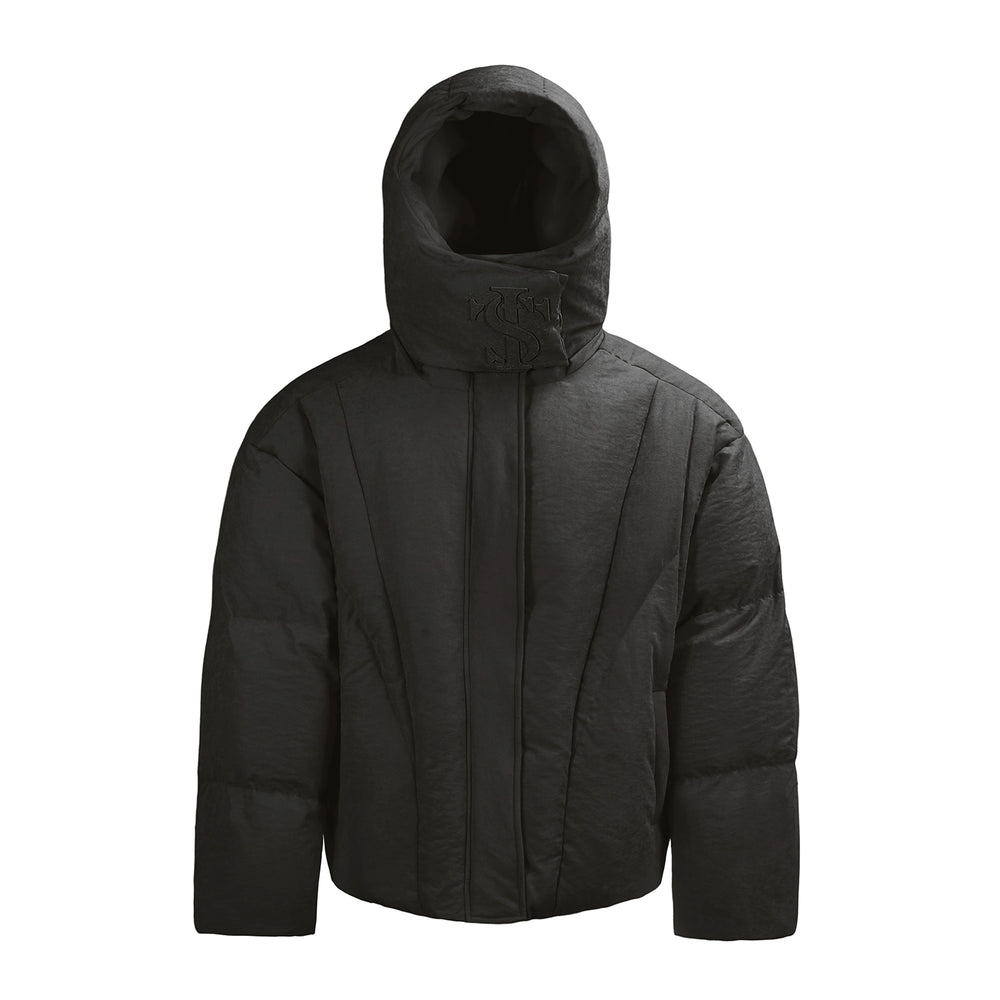 Small Town Kid Velvet Embossed Deconstructed Hooded Down Jacket | Face 3 Face