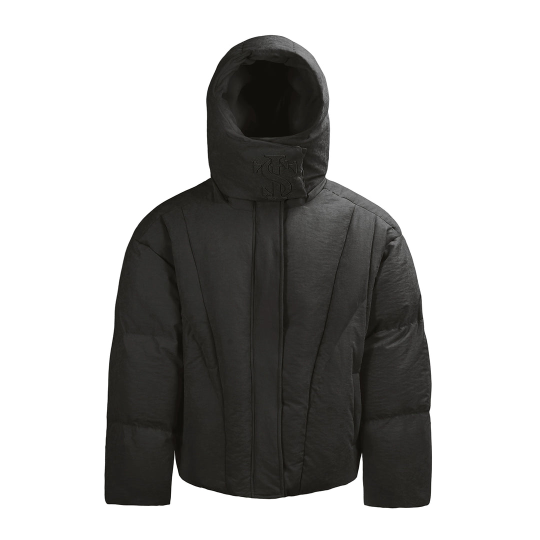 Small Town Kid Velvet Embossed Deconstructed Hooded Down Jacket | Face 3 Face