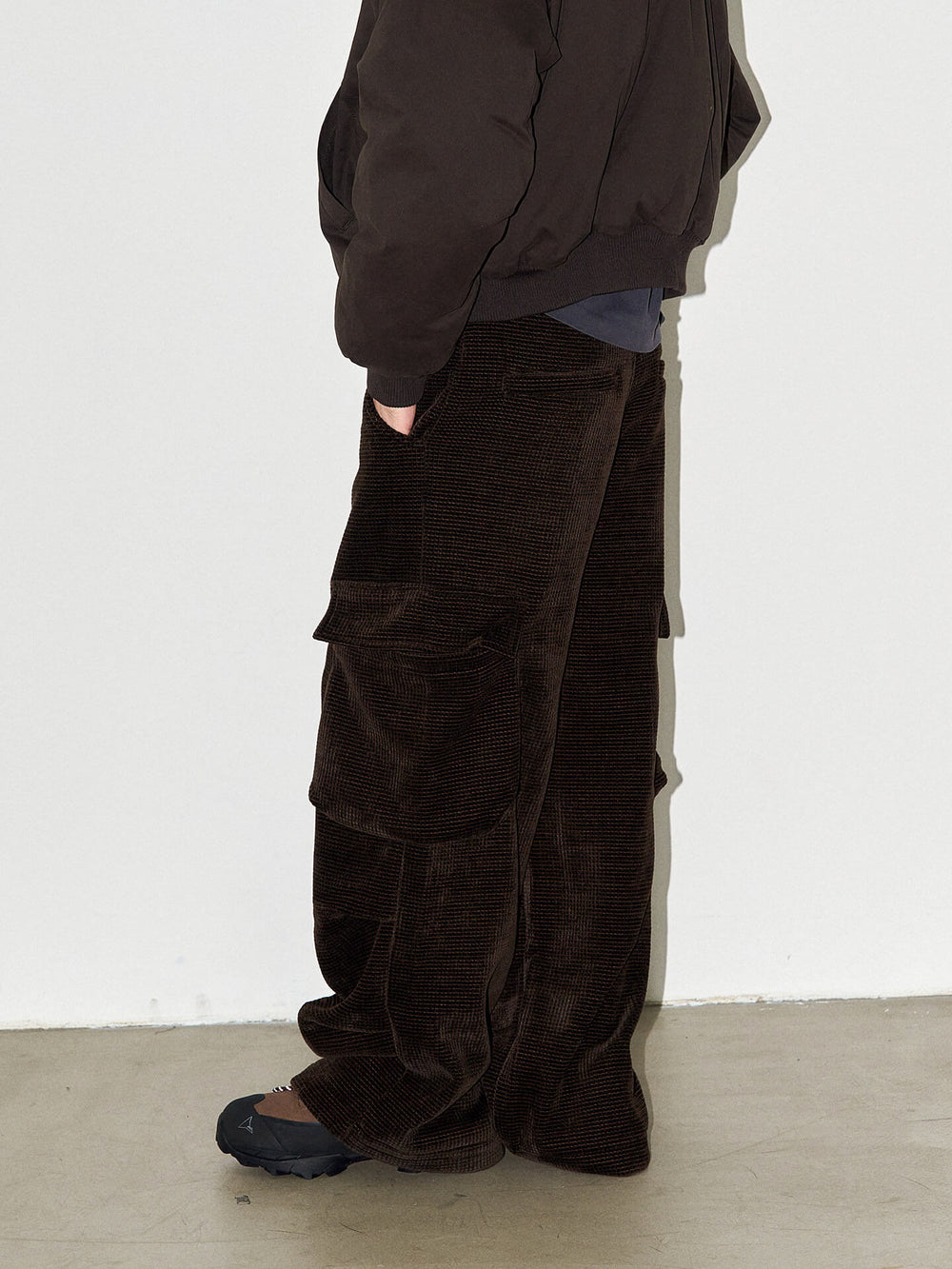 LIBERAFIT Waffle Texture Corduroy Flap Pocket Baggy Cargo Pants | Face 3 Face