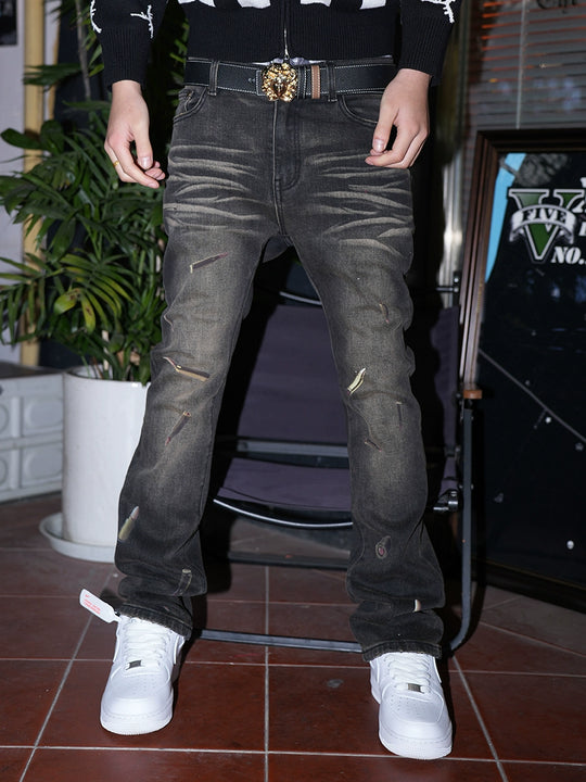 TGFCLUB 3D Washed Bullet Print Flare Jeans | Face 3 Face