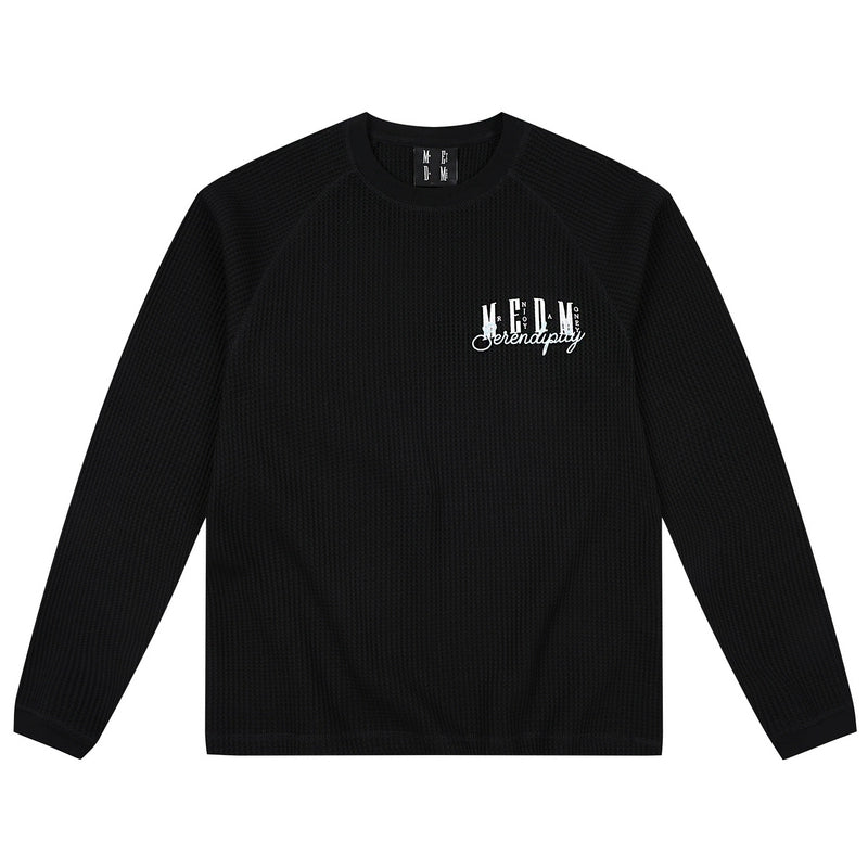 MEDM Logo Embroidered Print Waffle Long Sleeve Tee | Face 3 Face