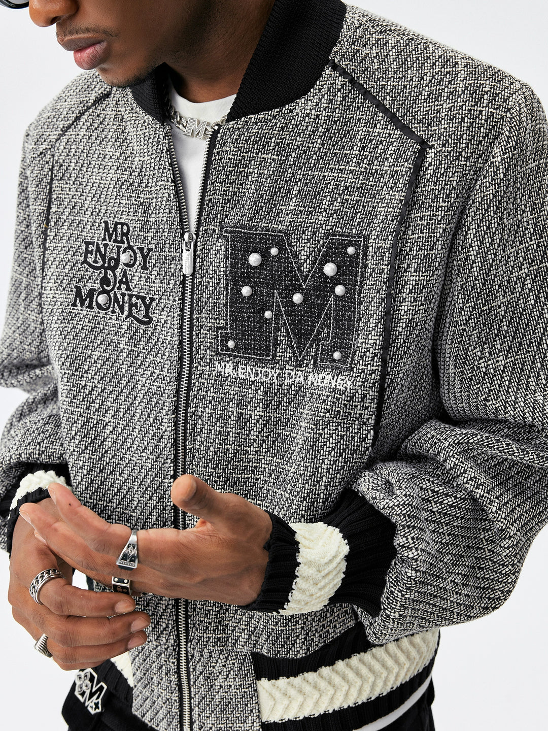 MEDM Pearl Tweed Short Varsity Jacket | Face 3 Face