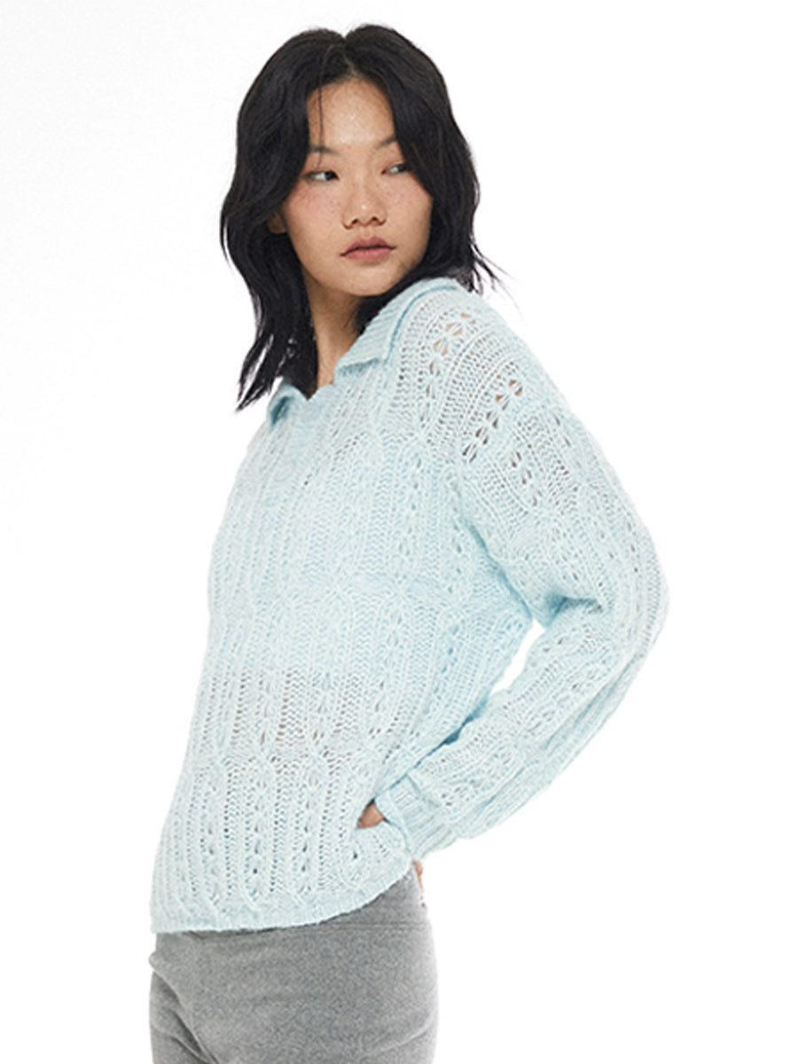 EMPTY REFERENCE Cutout Polo Knit Sweater | Face 3 Face