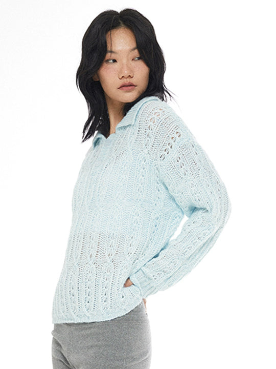 EMPTY REFERENCE Cutout Polo Knit Sweater | Face 3 Face