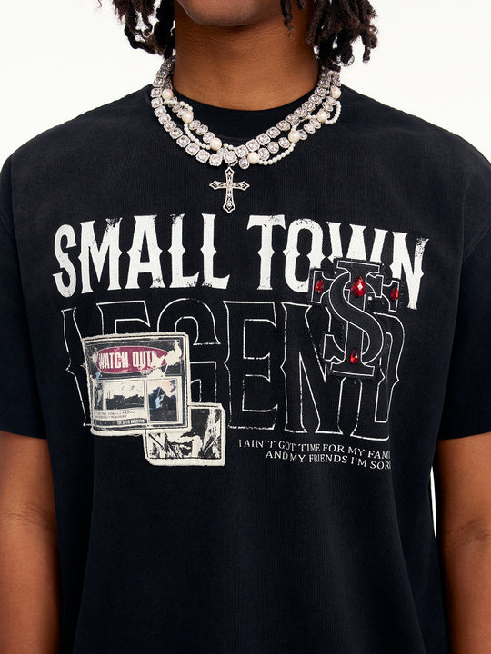 Small Town Kid Washed Imitation Ruby Patch Tee | Face 3 Face