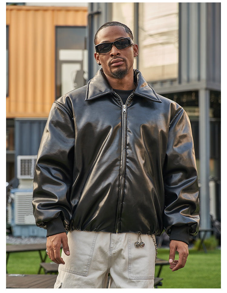 F3F Select PU Leather Bomber Puffer Jacket | Face 3 Face