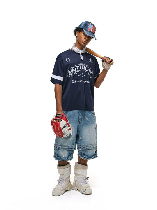 ANTIDOTE Mesh Patchwork V-Neck Jersey Tee | Face 3 Face