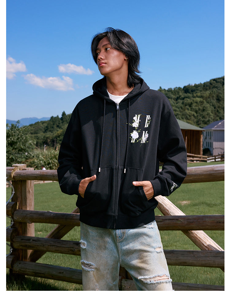 MEDM Flower Logo Embroidered Zip-Up Hoodie | Face 3 Face