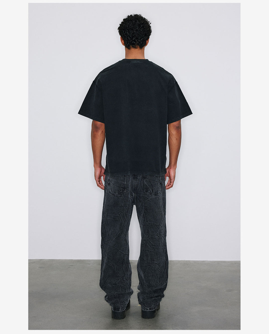 NOVACAM Vintage Washed Crackle Print Reverse Stitching Tee | Face 3 Face