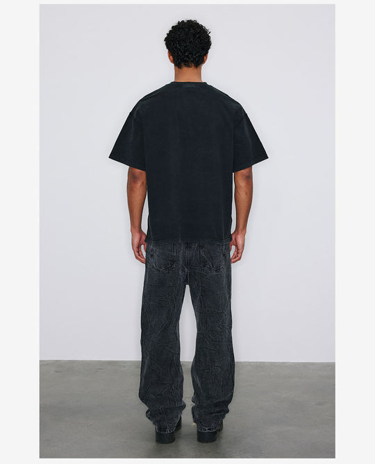 NOVACAM Vintage Washed Crackle Print Reverse Stitching Tee | Face 3 Face