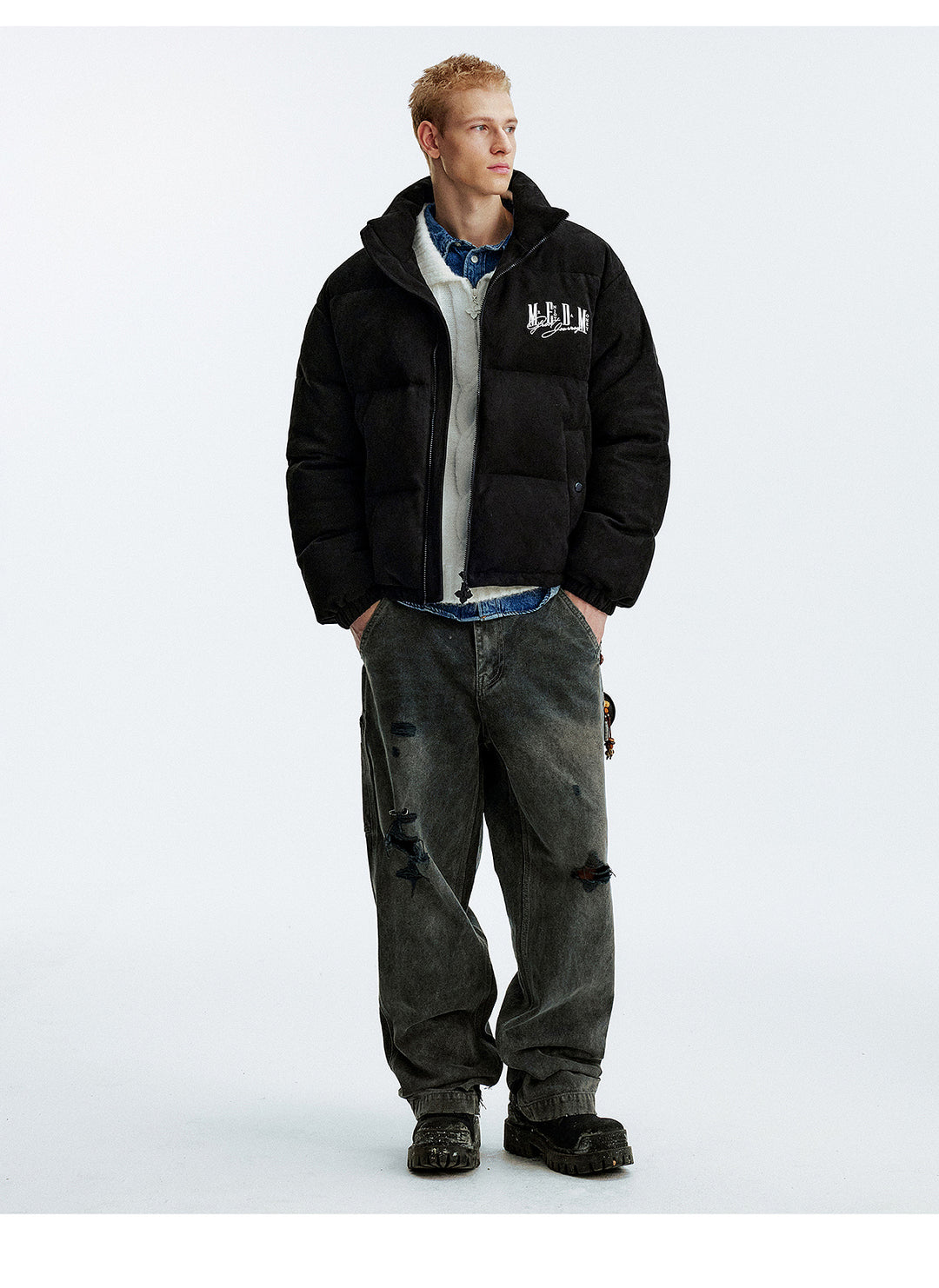 MEDM Suede 3D Embroidered Down Jacket | Face 3 Face