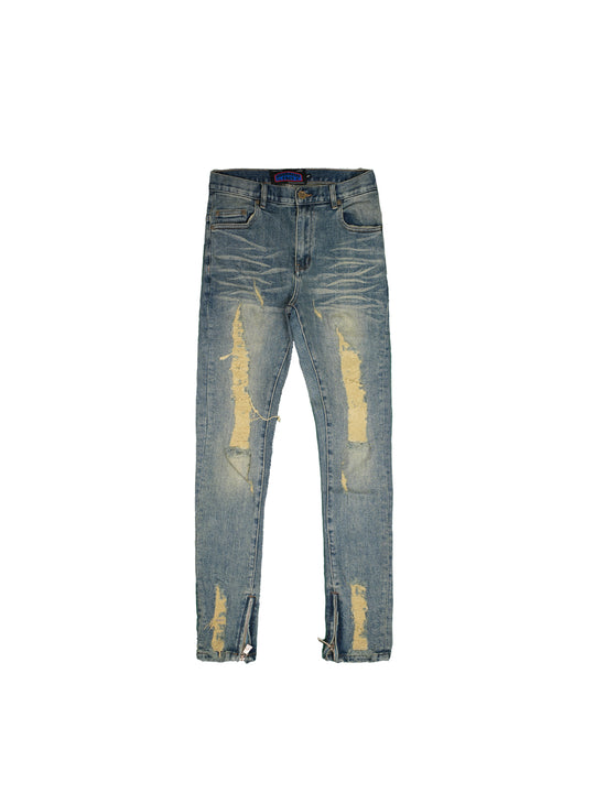 TGFCLUB Heavy Distressed Hem Zipper Slim Fit Jeans | Face 3 Face