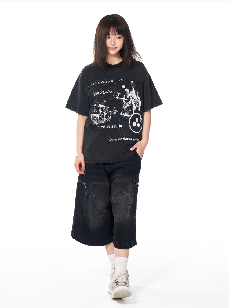 AFGK Rock Punk Print Vintage Washed Tee | Face 3 Face