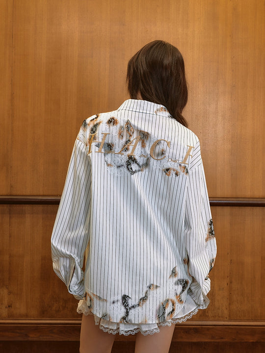 Harsh and Cruel Burnout Lace Embroidered Striped Long Sleeve Shirt | Face 3 Face