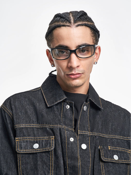 F3F Select Orange Stitching Black Denim Jacket | Face 3 Face