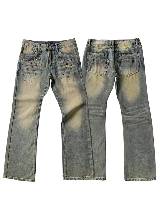 Night Lab Vintage Washed Mixed Studded Jeans
