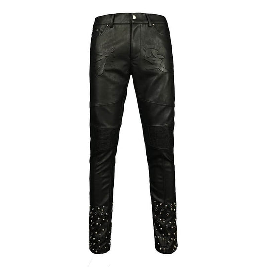 TGFCLUB Embossed Studded Slim Fit PU Leather Pants | Face 3 Face