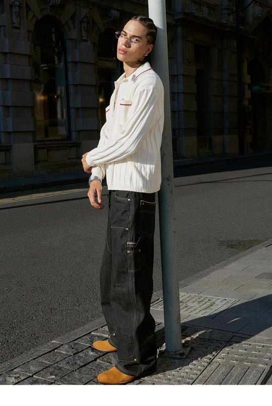 STEEPC Twisted Stripe Polo Knit Sweater | Face 3 Face