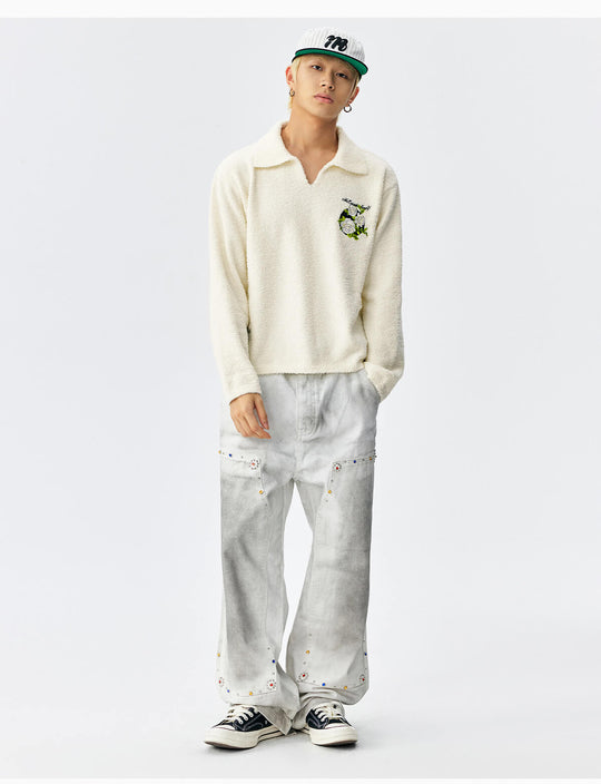 MEDM Coral Fleece Knit Long Sleeve Polo | Face 3 Face