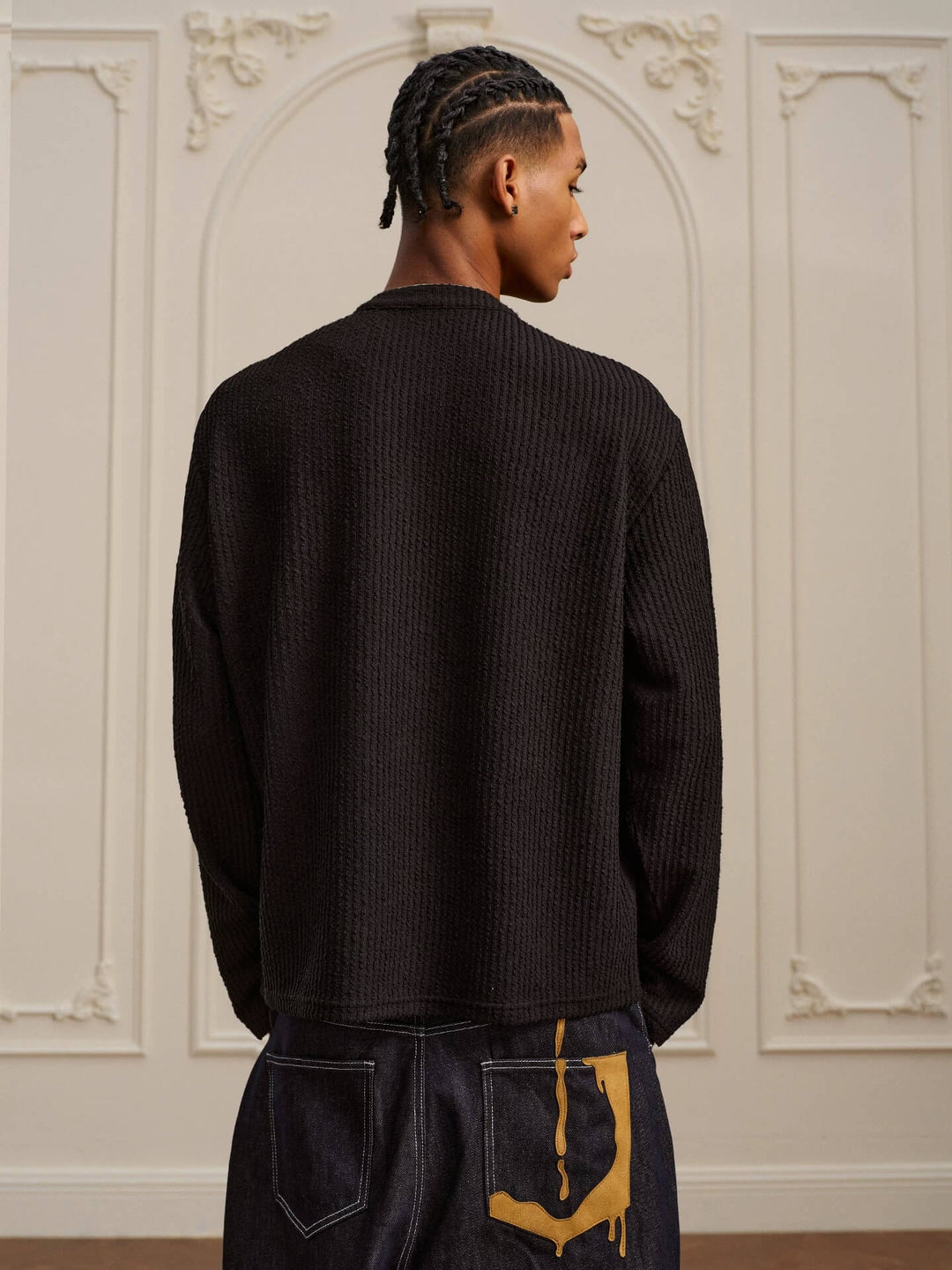 YADcrew Twisted Henley Pinstripe Long Sleeve Tee | Face 3 Face