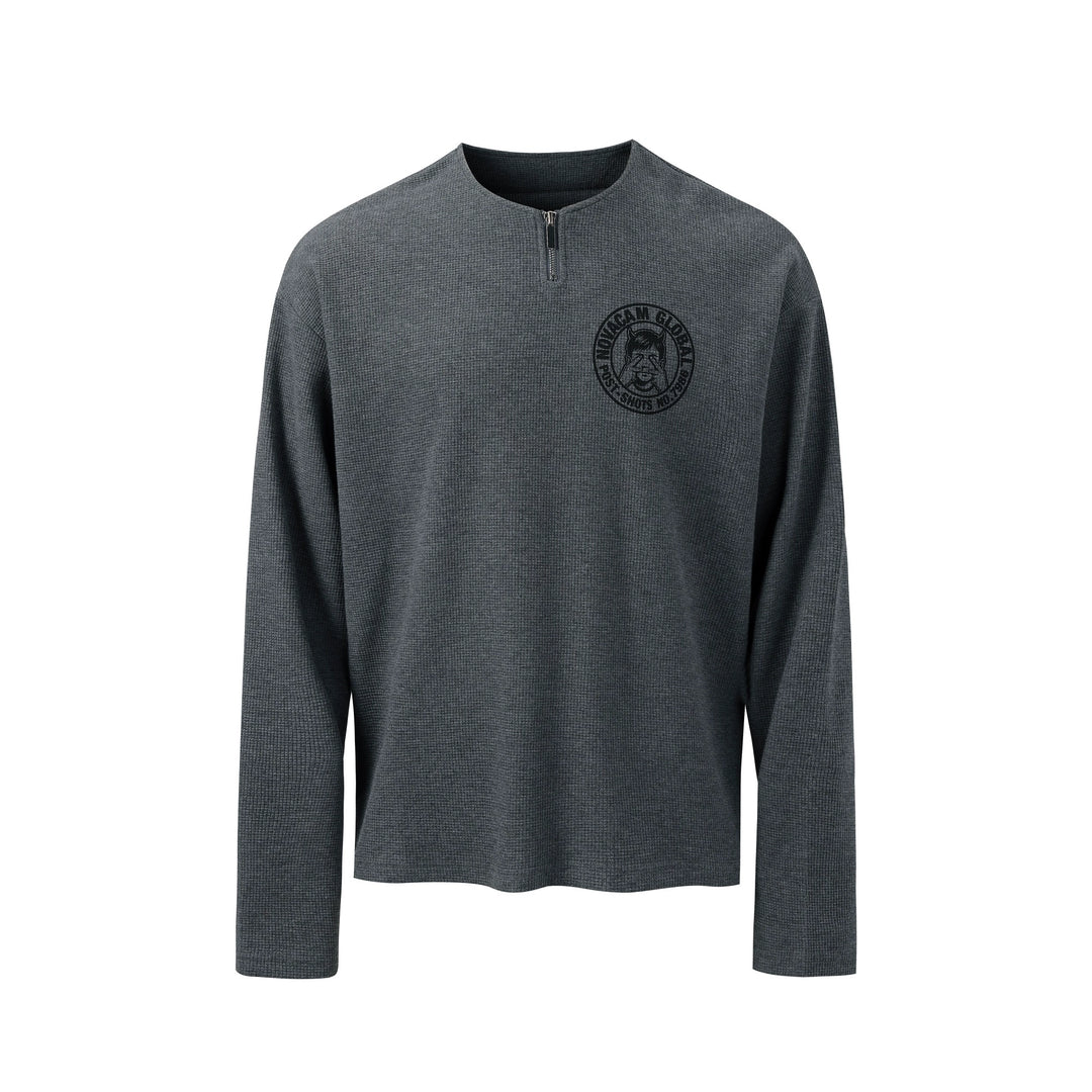 NOVACAM Waffle Vintage Print Zip Long Sleeve Tee | Face 3 Face