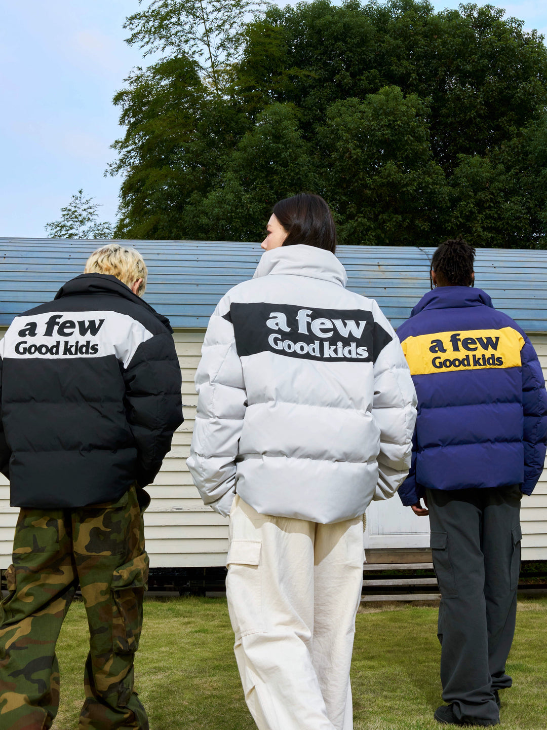 AFGK Contrasting Color Logo Embroidered Down Jacket | Face 3 Face