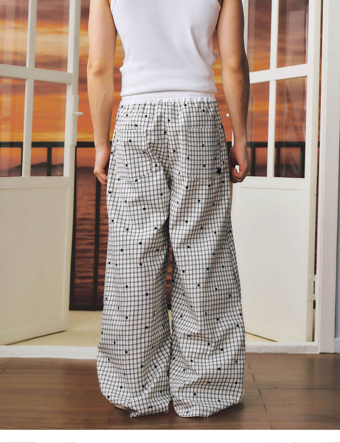 MEDM Star Print Checkered Double Layer Pants | Face 3 Face