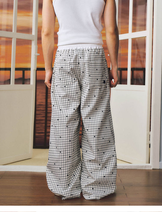 MEDM Star Print Checkered Double Layer Pants | Face 3 Face