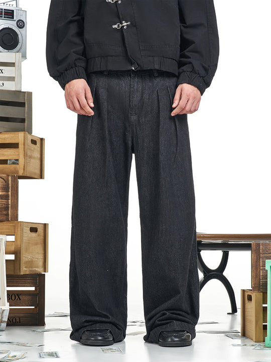 F3F Select Two Tuck Black Baggy Jeans | Face 3 Face