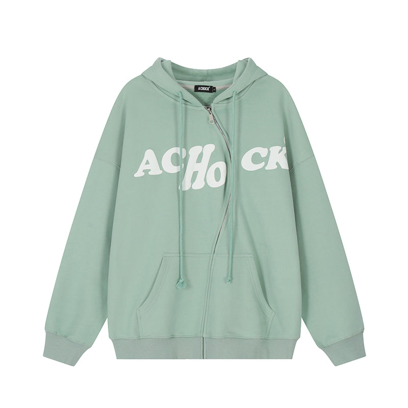 Achock S Zipper Logo Bubble Print Hoodie