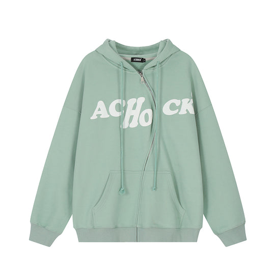 Achock S Zipper Logo Bubble Print Hoodie