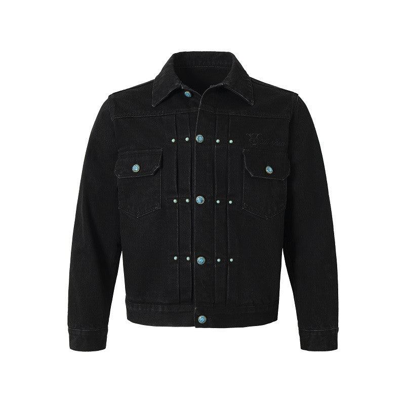 YADcrew Turquoise Pleated Type II Denim Jacket | Face 3 Face