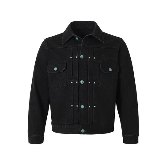 YADcrew Turquoise Pleated Type II Denim Jacket | Face 3 Face