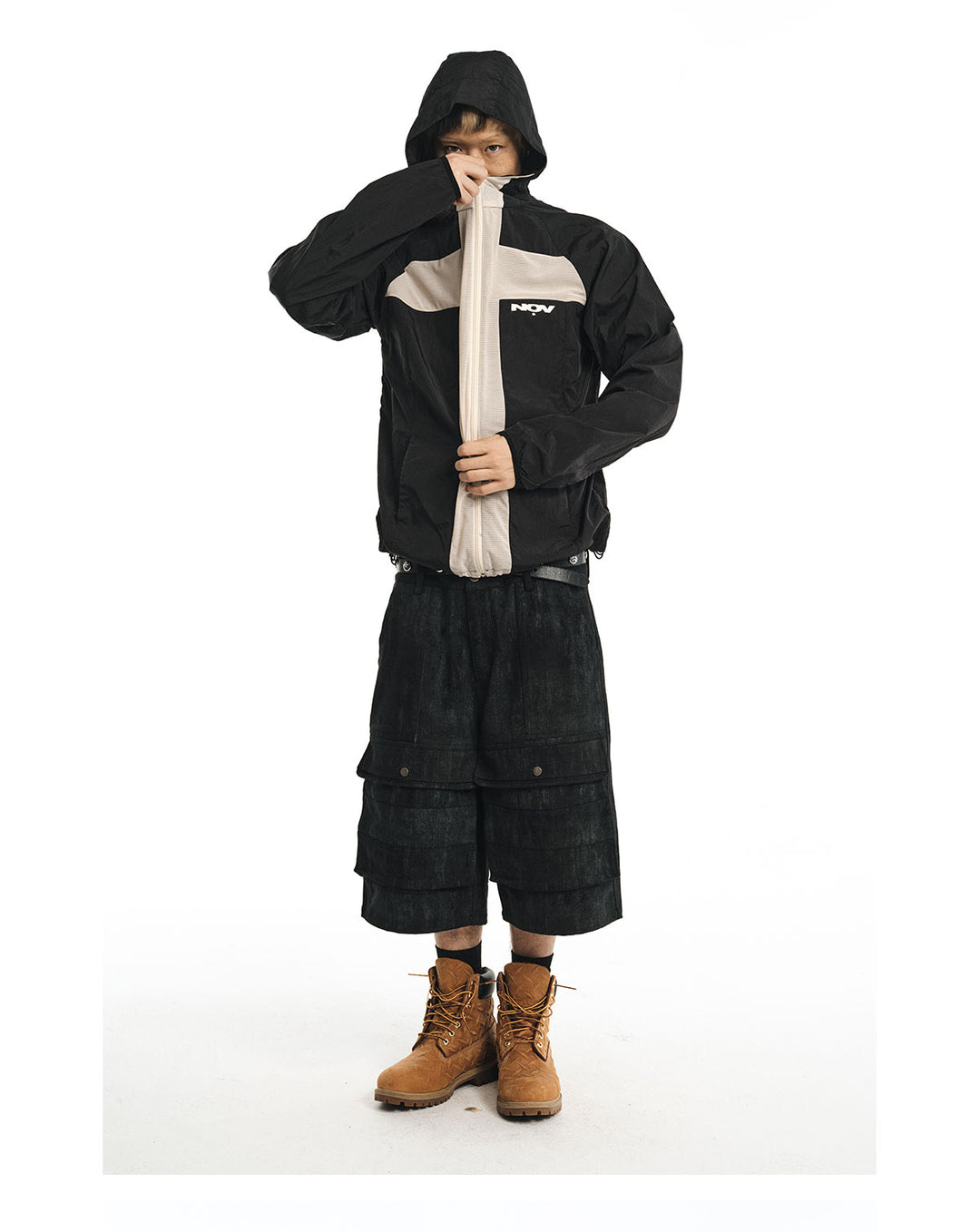 NOVACAM Wrinkled Nylon Mesh-Paneled Hooded Track Jacket | Face 3 Face