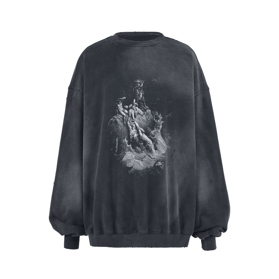 UNDERWATER Destruction The Deluge Faded Print Sweatshirt
