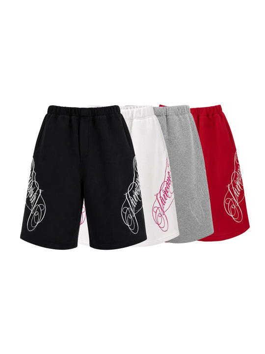 KARMANISTIC 3D Letter Embroidered Baggy Sweat Shorts | Face 3 Face