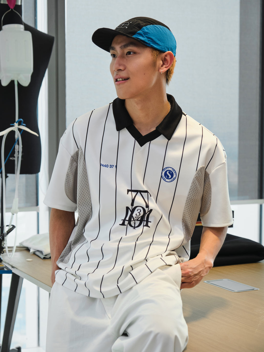 7440 37 1 Colorblocked "7" Stripe Printed Soccer Jersey Uniform Polo Shirt | Face 3 Face