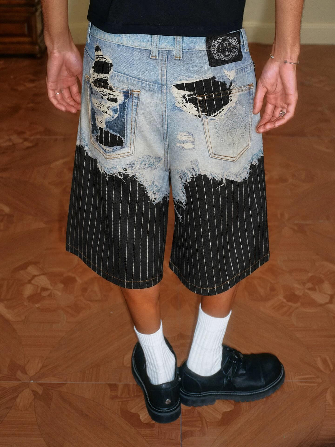 YADcrew Denim Stripe 3D Digital Print Shorts | Face 3 Face
