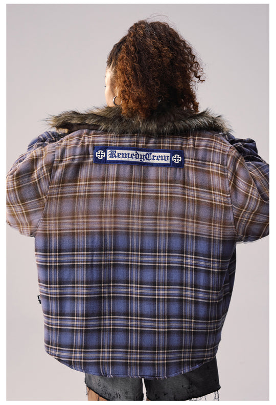 Remedy Gradient Plaid Quilted Lined Shirt Jacket | Face 3 Face