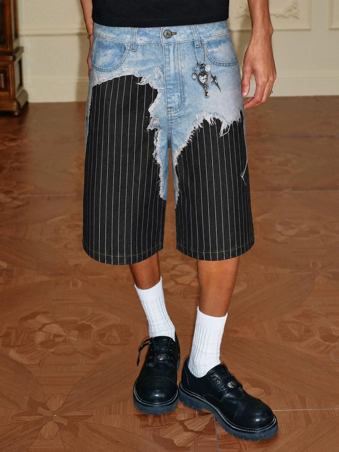 YADcrew Denim Stripe 3D Digital Print Shorts | Face 3 Face