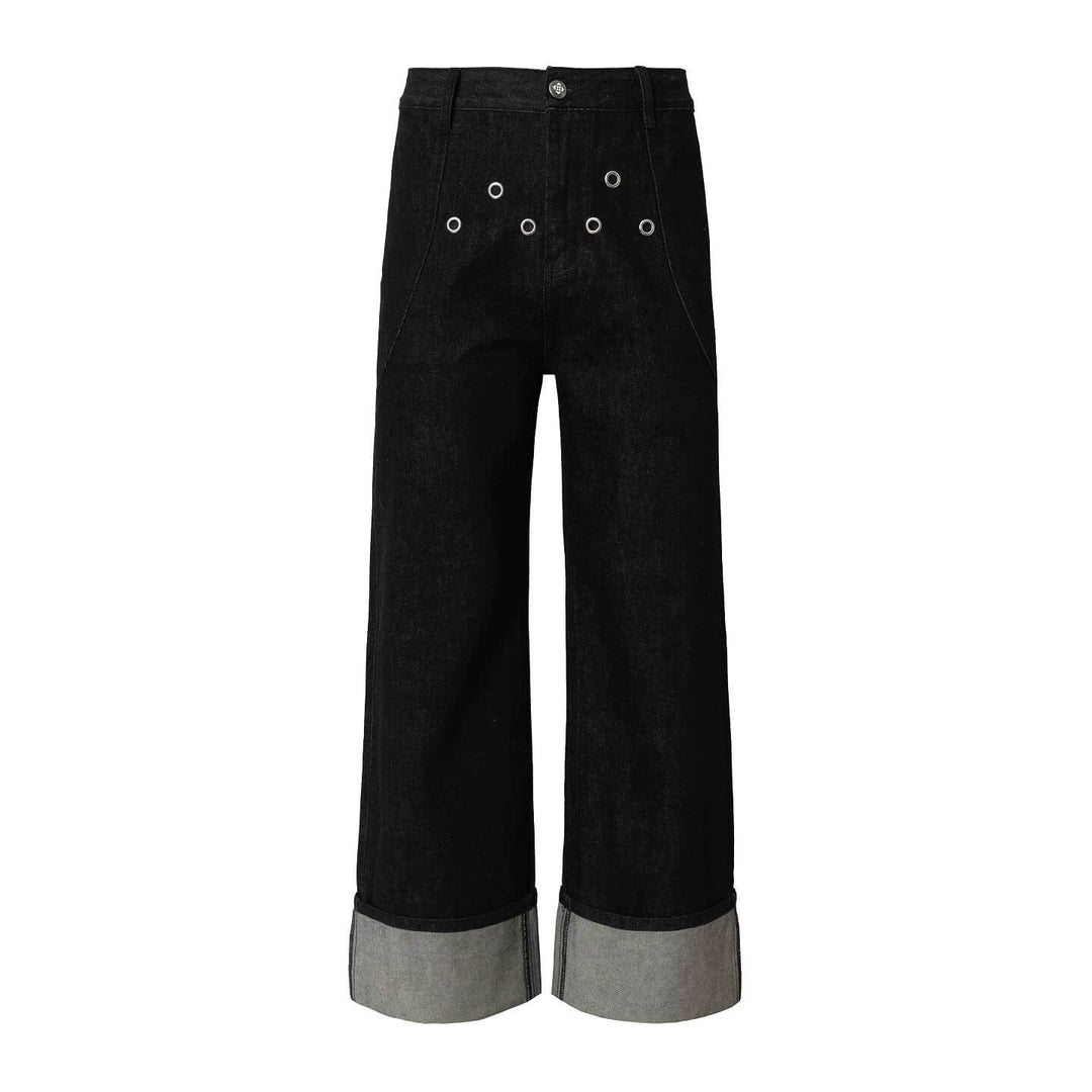 YADcrew Silver Eyelet Contrast Cuff Baggy Jeans | Face 3 Face