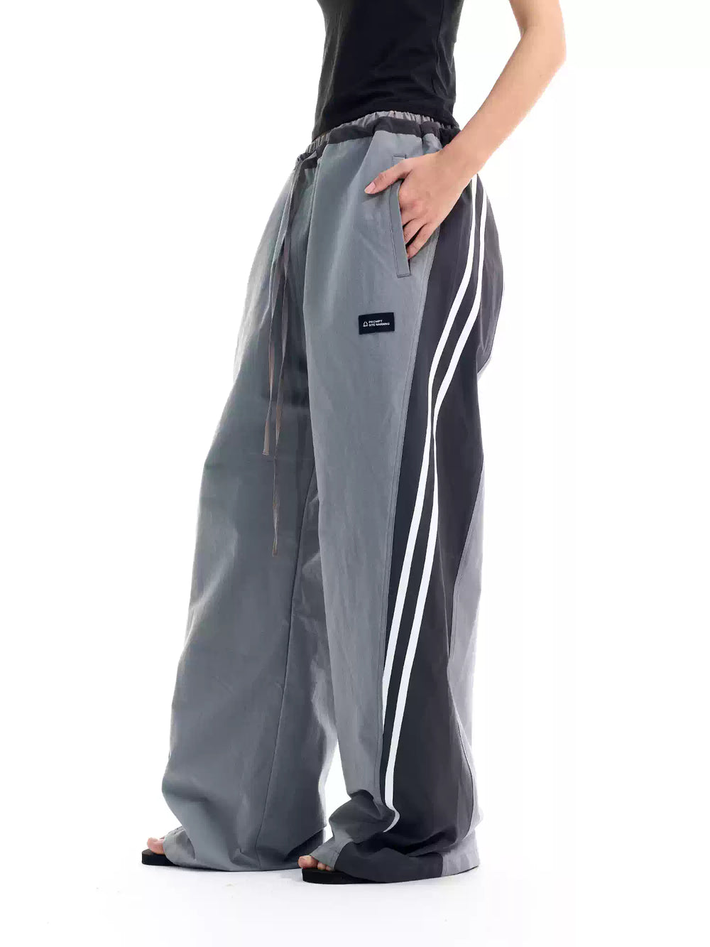 BLIND NO PLAN Color Block Striped Patchwork Baggy Track Pants | Face 3 Face