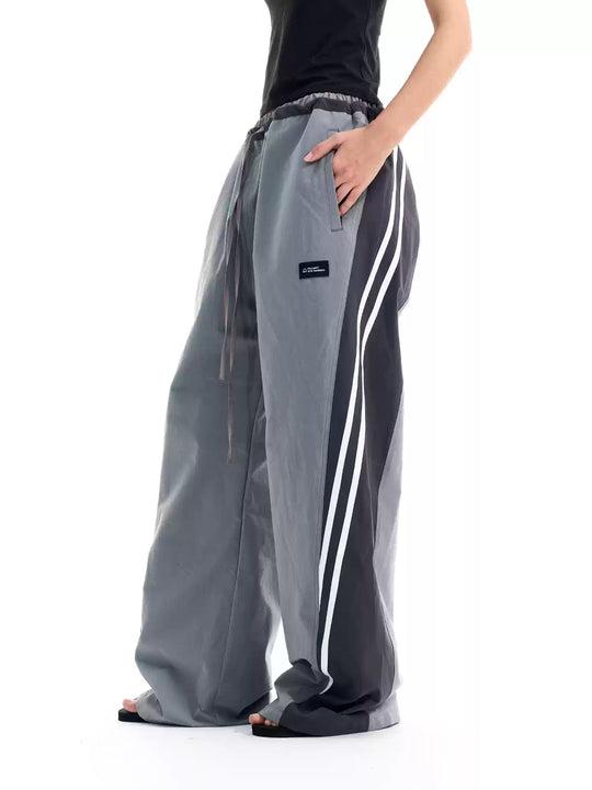 BLIND NO PLAN Color Block Striped Patchwork Baggy Track Pants | Face 3 Face